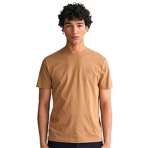 GANT Koszulka męska Reg Shield SS, Ciepły khaki., L