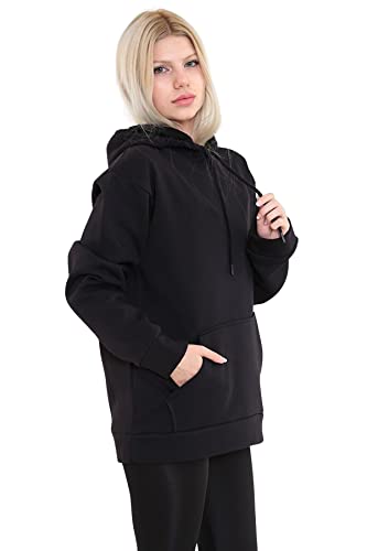 Trendyol Damska bluza z kapturem plus size regularna, podstawowa, dzianinowa, plus size, Czarny, 5XL duże rozmiary