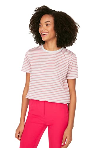 TRENDYOL Damska koszulka z dzianiny Stripes Basic, beżowy, M