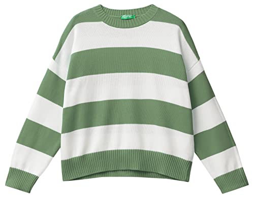 United Colors of Benetton Sweter damski, Jasnozielone paski wzór 902, XS
