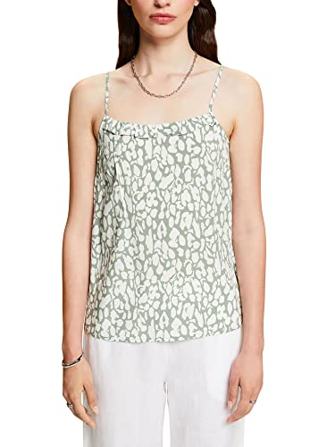edc by ESPRIT Wzorzysta bluzka bez rękawów, LENZING™ ECOVERO™, Pale khaki, XL
