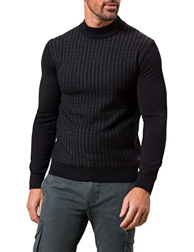 Pierre Cardin Męska kurtka dzianinowa Knit Turtle Bicolor Cable Structure, czarny, XXL