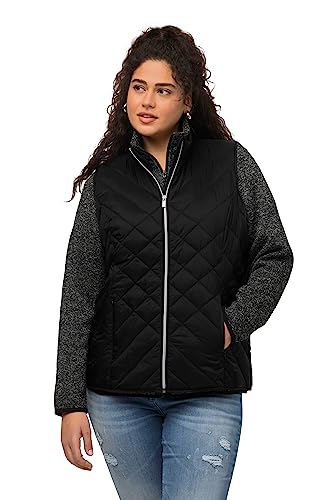 Ulla Popken Hyprar damska kamizelka pikowana, wodoodporna, stójka, kamizelka z recyklingu, czarny, 42-44 duże rozmiary