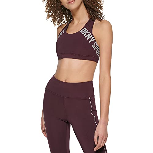 DKNY Damski biustonosz sportowy z odblaskowym logo, niski impact W/odpinane miseczki, biustonosz treningowy, porzeczka, L