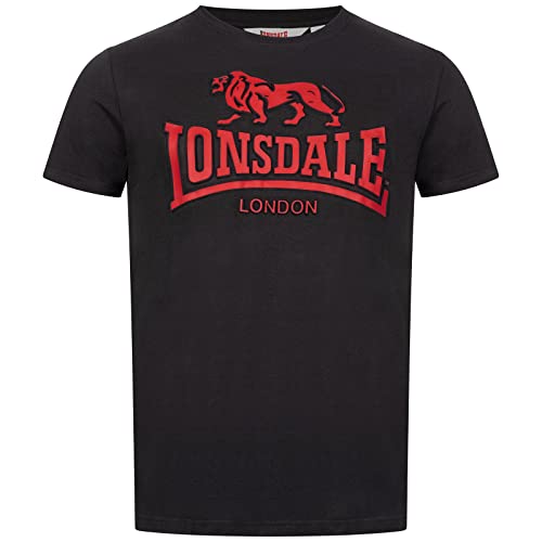 Lonsdale Męski T-shirt Kingswood, czarny/ciemnoczerwony, XXL