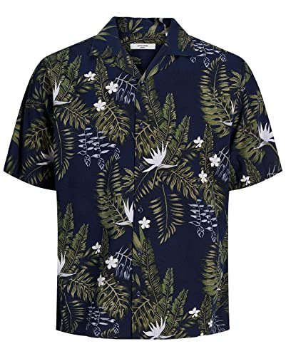 JACK & JONES Męska koszula z krótkim rękawem, czas wolny, Perfect Navy/Print:ss23, M