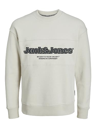 JACK&JONES JUNIOR Bluza chłopięca Jorlakewood Sweat Crew Neck Bf Jnr, Moonbeam/szczegóły: nadruk jj/luźny krój, 140