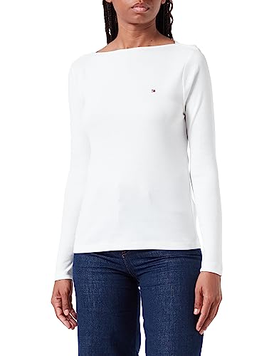 Tommy Hilfiger Slim Cody Rib Slash-nk LS L/S Damska dzianina Top, Kość słoniowa, L
