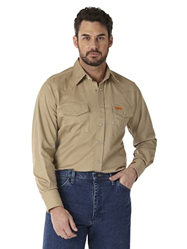 Wrangler Riggs Workwear Męska koszula robocza, odporna na płomień, z długim rękawem, z dwoma kieszeniami, khaki, XXL