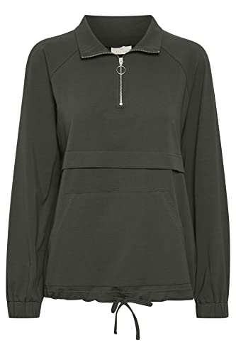 Kaffe Damska bluza sweter z pół-suwakiem z przodu kieszenią ściąganą talią, Grape Leaf