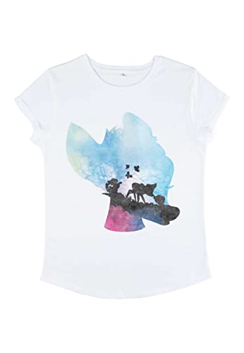 Disney Classics Women's Watercolor Bambi Organic Rolled Sleeve t-shirt damski, biały, L, biały, L