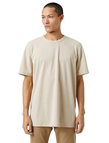 Koton Męski T-shirt Basic Crew Neck Short Sleeve, Wielbłąd (120), XS