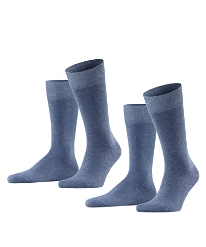 FALKE Mężczyźni Skarpety Happy 2-Pack M SO Bawełna jednokolorowe 2 Pak, Niebieski (Light Denim 6660), 43-46