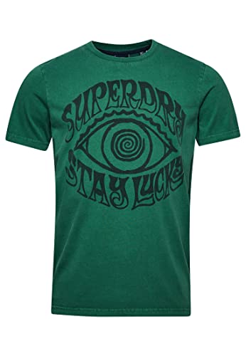 Superdry Vintage Psych Rock Script tee Koszula męska, Zielona sosna, S