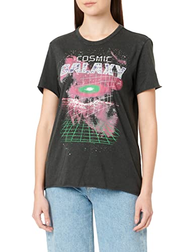 ONLY Onllucy Reg S/S Universe Top Box JRS T-Shirt damski, Czarny/nadruk: Galaxy, M