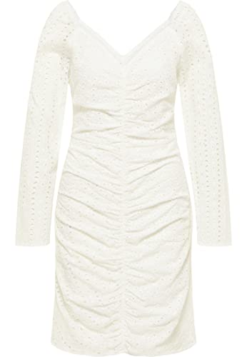 faina Damska sukienka z haftem z dziurkami, biała, XL, Weiß, XL