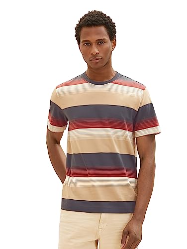 T-shirt męski TOM TAILOR w prążkowane paski, 32494-beżowy multi-gradientowy pasek, M