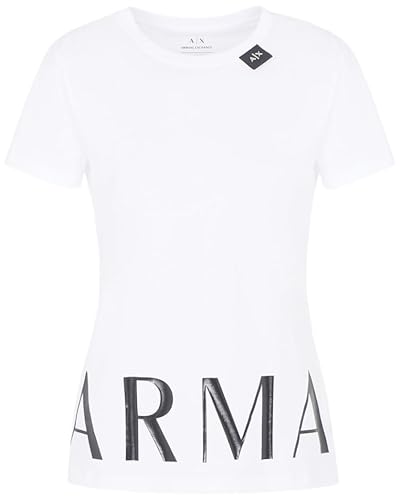 Armani Exchange Damska koszulka bawełniana z dżerseju Shiney Armani Logo Tee, biały, S
