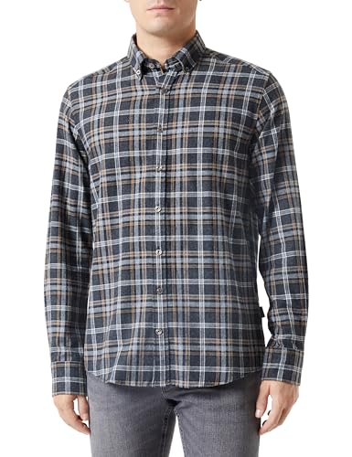 bugatti Męska koszula rekreacyjna, rękaw 1:1, Ciemnoszary-280, 3XL