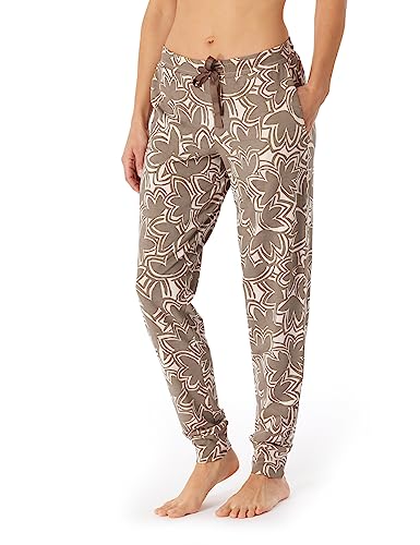 Schiesser Damskie spodnie do spania długie ze ściągaczami mieszanka modalu + relaks, beżowe kwiaty, 44, Beige Floral