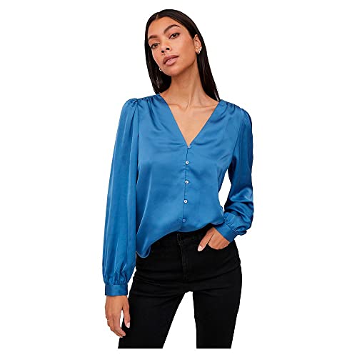 Vila Koszula damska z dekoltem w serek, federal blue, 40