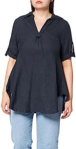 Bonateks, Bluzka z dekoltem w serek i długimi rękawami, 100% len, rozmiar DE: 42, rozmiar US:XL, topy, granatowe - wyprodukowano we Włoszech, niebieski, 42