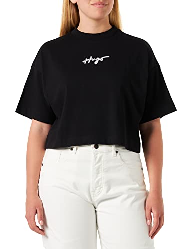 HUGO Koszulka damska Cropped Tee_3 T_Shirt, Black1, M, czarny (Black1), M