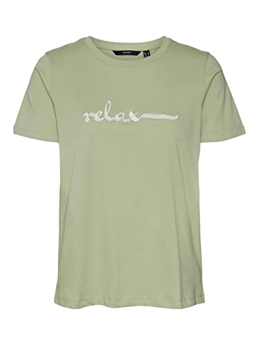 VERO MODA Vmrojaolly Ss Top Box JRS T-shirt damski, Reseda/Print: Relax, L