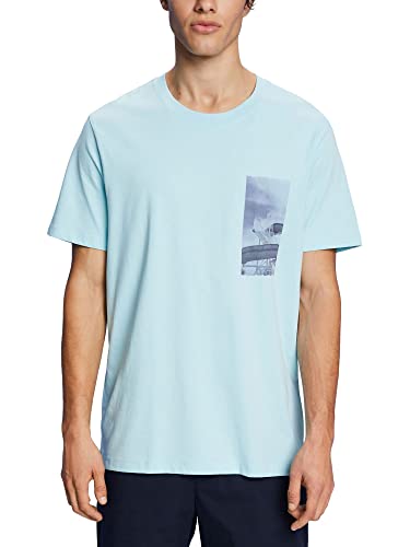 ESPRIT Męski T-shirt 063EE2K307, 480/LIGHT Turquoise, S, 480/Light Turquoise, S