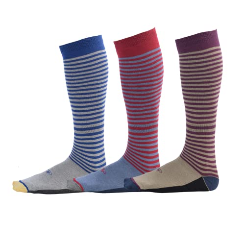 Pierre Henry skarpety za łydkę dla mężczyzn (9 par) | Kolorowe skarpetki Funky Dress | Bawełniane modne wzorzyste skarpetki OTC | Niezbędne paski (rozmiar 38-44) (3 pary), Niezbędne elementy w paski