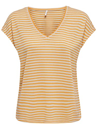 ONLCANNES S/S V-Neck Glitter Top JRS, Mock Orange/Stripes:cd/Frosted Almond, XS