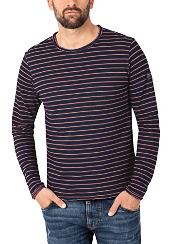 Timezone Męski sweter z długim rękawem w paski, Niebieski, czerwony pasek, 3XL