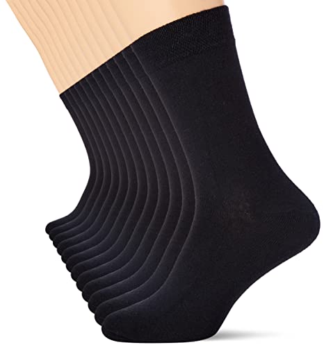 FM London (12-pak) Unisex super miękkie skarpety do łydki, męskie skarpety i damskie skarpety z oddychającą, odporną na zapachy konstrukcją, czarne bawełniane skarpety ze stretchem z kolorowymi