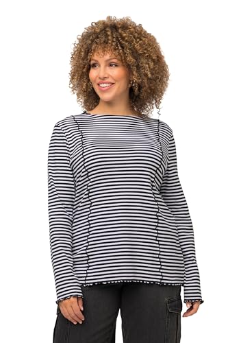 Ulla Popken Damska koszulka w paski z otwartymi krawędziami, czarny, 42/44