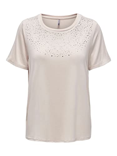 ONLY Women's ONLGITTA S/S EMBELLISMENT TOP JRS T-Shirt, Pumice Stone, S