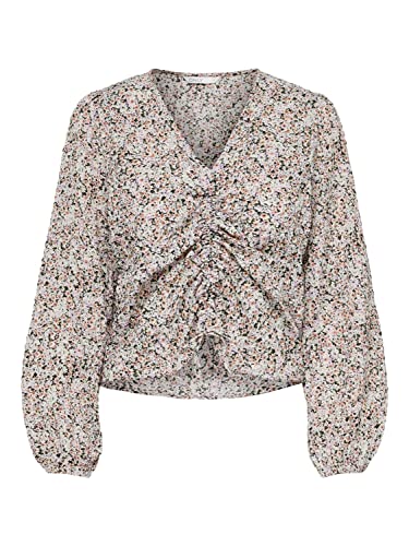 ONLY Women's ONLHEIDI L/S Ruching WVN NOOS Top, Cloud Dancer/AOP: Heidi Flower, S, Cloud Dancer/Aop:heidi Flower, S