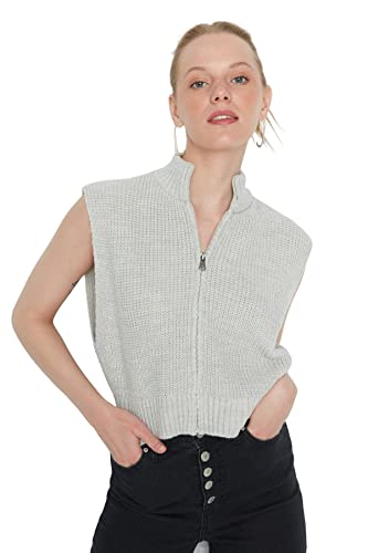 TRENDYOL Damska bluza z dzianiny Crop, szara, L, szary, L