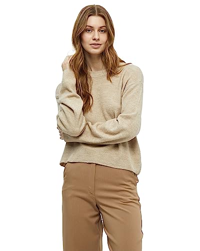 Peppercorn Damski sweter z dzianiny z okrągłym dekoltem, z długim rękawem, szary melanż, M, Feather Gray Melange, M