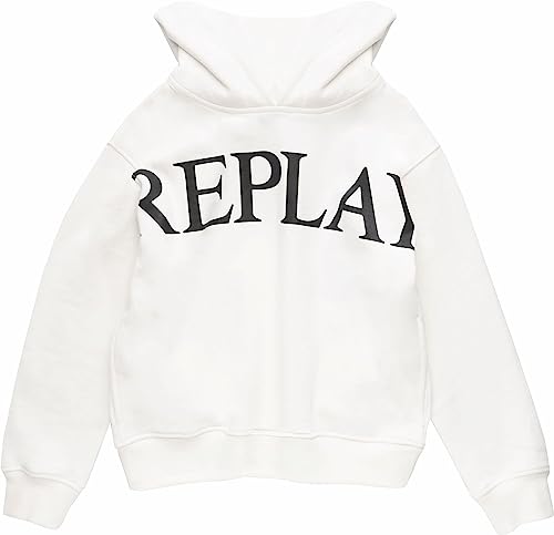 Replay Chłopięca bluza z kapturem, bawełna, biała (Natural White 011), 14 lat, 011 Natural White, 14 lat