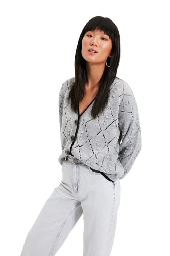 Trendyol Damski regularny kardigan z dzianiny z dekoltem w serek, szary, S