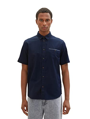 TOM TAILOR Męska koszula z krótkim rękawem i kieszenią na piersi, 10668 - Sky Captain Blue, L