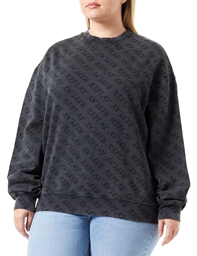 Replay Bluza damska bawełna All Over Print, czarna (Blackboard 099), XXS, 099 Blackboard, XXS