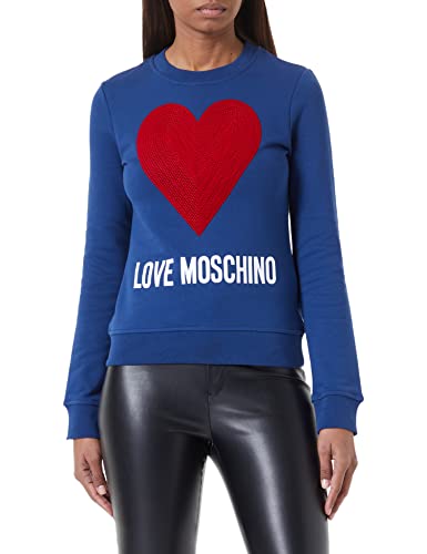 Love Moschino Damska bluza z okrągłym dekoltem, okrągły dekolt, okrągły dekolt, z rozdrobnionymi płatkami cekiny i wodnym nadrukiem logo, niebieska, 42, niebieski, 42