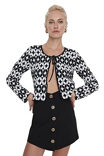 Trendyol Damski wąski standardowy kardigan z dzianiny z dekoltem w serek, Czarny, S