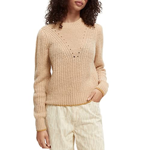 Scotch & Soda Damska bluza z dzianiny Fuzzy z Puffy Sleeves, Camel Melange 0760, M