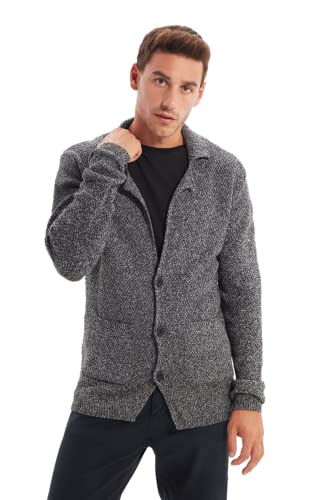 Trendyol Męska koszula kołnierz gładki wąski sweter kardigan, czarny, L, Czarny, L