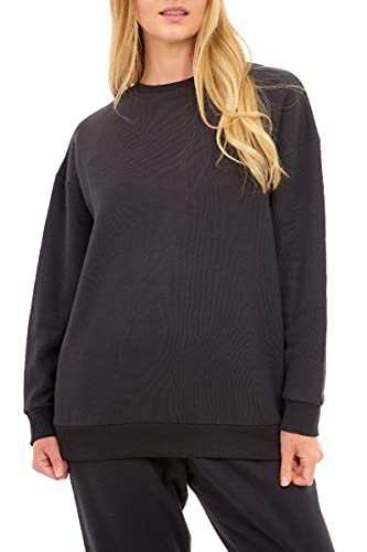 M17 Damska damska damska bluza z recyklingu oversize miękka przytulna codzienna bluza z długim rękawem top sweter z okrągłym dekoltem, Czarny, S