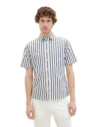 TOM TAILOR Męska koszula 1037282, 31785, granatowa, białe paski, XL, 31785 - Navy Off White Stripe, XL