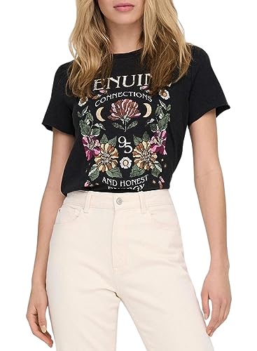 Bestseller A/S Damski ONLLUCY REG S/S JRS NOOS Top, Black/Print:, L, Black/Print:Genine, L