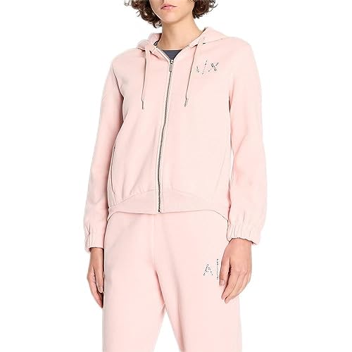 Armani Exchange Damska bluza z kapturem z polaru, z logo, z zamkiem błyskawicznym, Rosa, XS